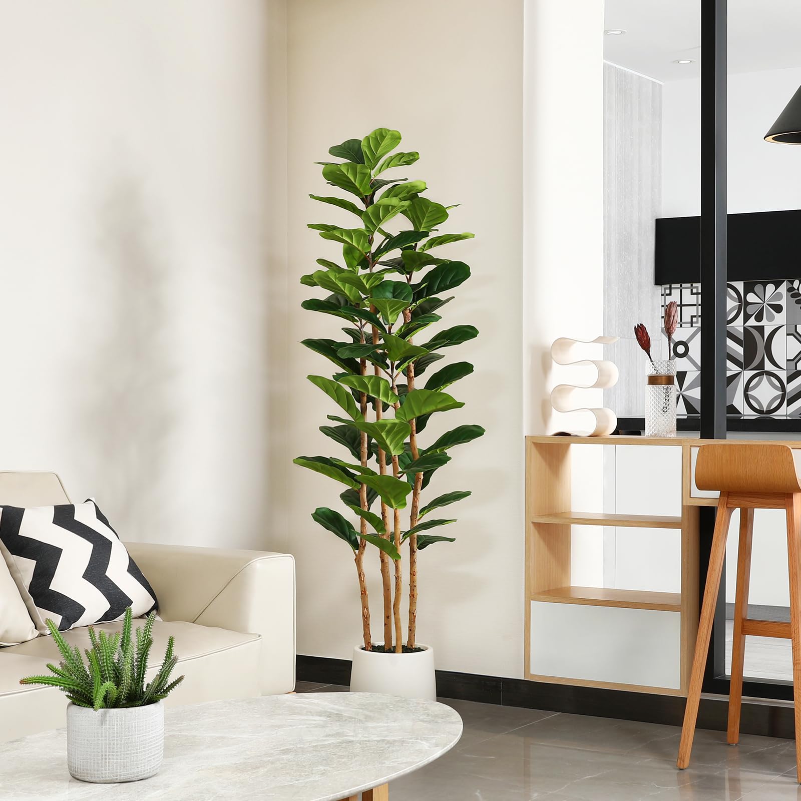 Fiddle Leaf Fig - Sztuczne drzewo figowe z białym doniczką,